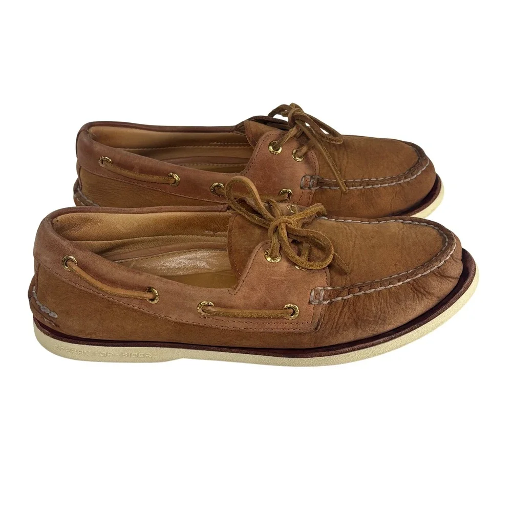 Sperry Gold Cup Authentic Original Boat Shoes 18K Eyelet Sz 9 Tan Brown Leather